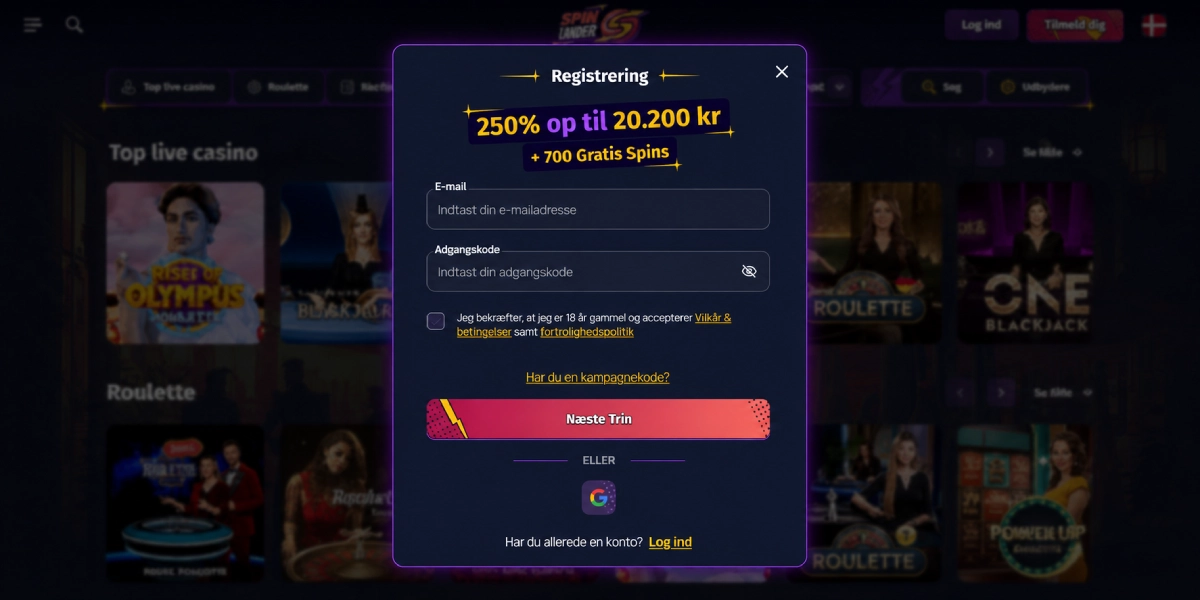 Spinlander Casino opret konto og få velkomstbonus