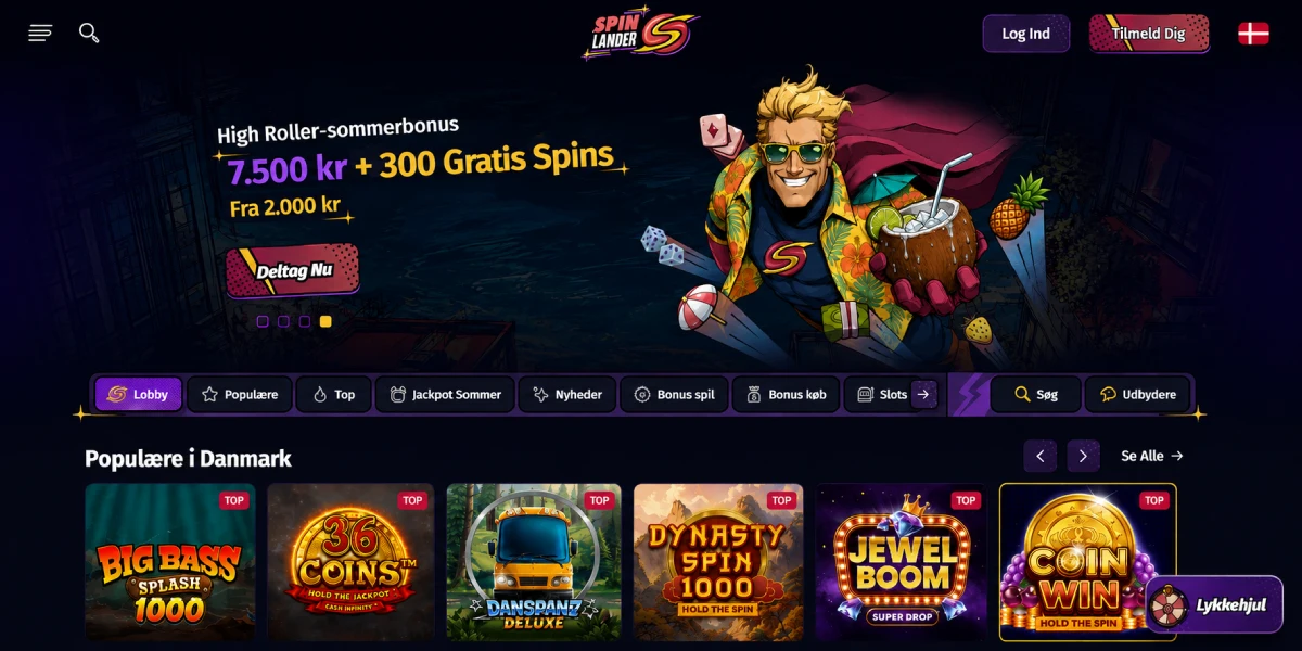 Spinlander Casino velkomstbonus og populære spil i Danmark